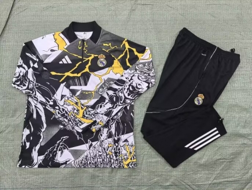 Kids 2025/26 Jointed Version Rea Madrid Black & White Kids/Youth Soccer Tracksuit Uniform-GDP