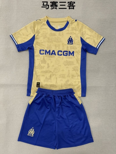 Kids 2025/26 Olympique Marseille 3nd Away Yellow Kids/Youth Soccer Uniform-208/507