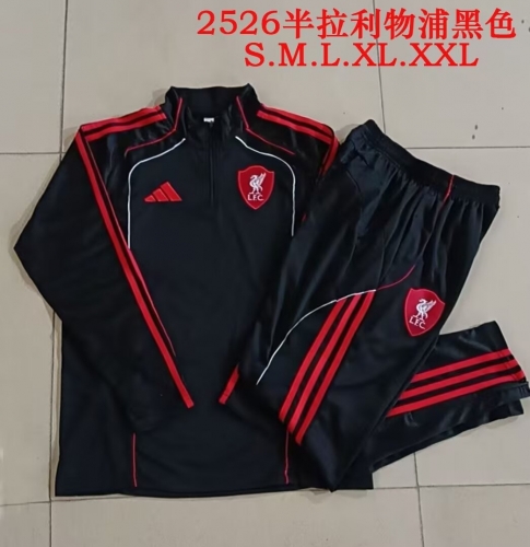 (Size S-2XL ) 2025/26 Liverpool Black Soccer Tracksuit Uniform-815