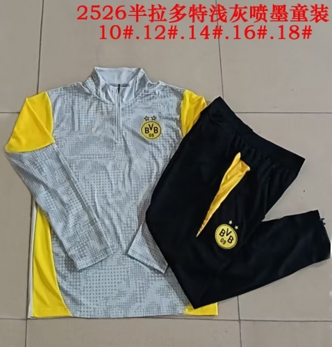 (Size 10-18 ) Kids 2025/26 Borussia Dortmund Gray Kids/Youth Soccer Tracksuit Uniform-815