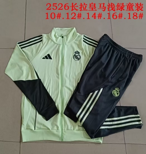 (Size 10-18 ) Kids 2025/26 Rea Madrid Light Green Kids/Youth Soccer Jacket Uniform-815