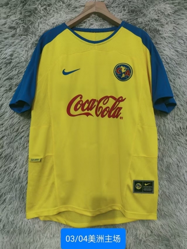 03/04 Retro Version Club América Home Yellow Thailand Soccer Jersey AAA-2178