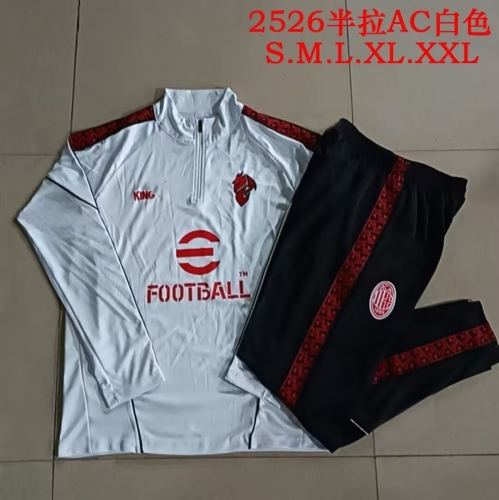 (Size S-2XL ) 2025/26 AC Milan White Soccer Tracksuit Uniform-815