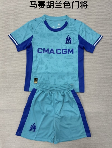 Kids 2025/26 Olympique Marseille Goalkeeper Lake Blue Kids/Youth Soccer Uniform-208