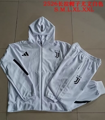 (Size S-2XL ) 2025/26 Juventus FC Gray White Soccer Jacket Uniform With Hat-815