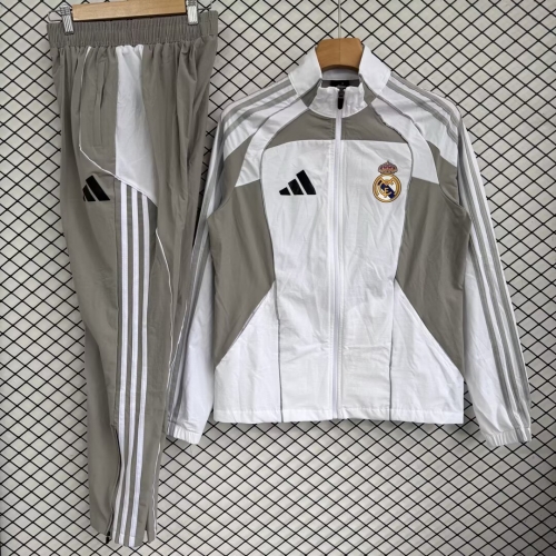 2026/27 Rea Madrid Gray & White Soccer Windbreaker Uniform-709