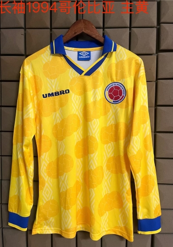 1994 Retro Version Colombia Home Yellow Thailand LS Soccer Jeesey AAA-709