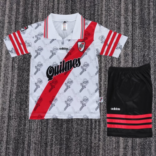 Kids 96/97 Retro version River Plate Home White Kids/Youth Soccer Uniform-811