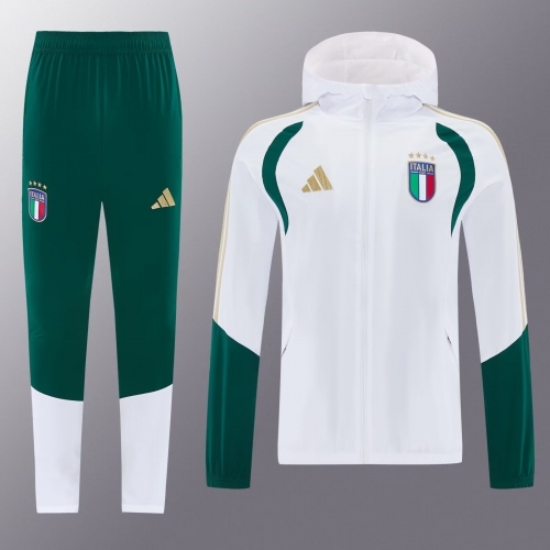 2025/26 Italy White Soccer Windbreaker Uniform With Hat-LH