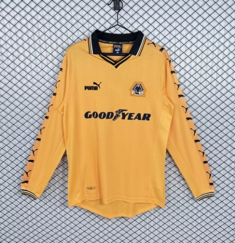 98/99 Retro Version Wolverhampton Wanderers Home Yellow LS Thailand Soccer Jersey AAA-503