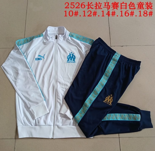 (size 10-18) Kids 2025/26 Olympique Marseille White Kids/Youth Soccer Jacket Uniform-815
