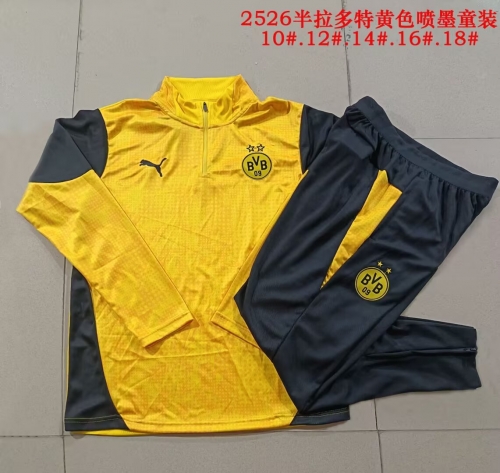 (Size 10-18 ) Kids 2025/26 Borussia Dortmund Yellow Kids/Youth Soccer Tracksuit Uniform-815