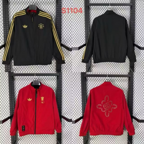 Double-sided 2026/27 Manchester United Black & Red Windbreaker Hoodies-47