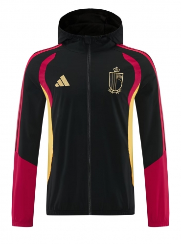 2025/26 Belgium Black Soccer Windbreaker Top With Hat-LH/66