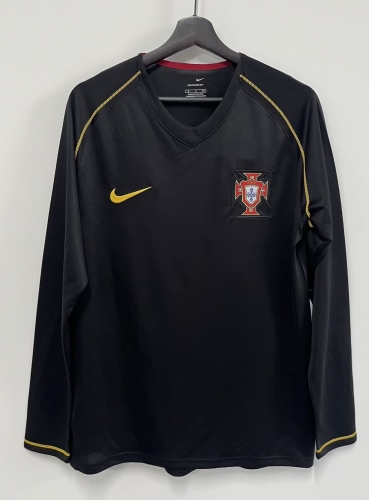 2006 Retro Version Portugal Away Black LS Thailand Soccer Jersey AAA-301