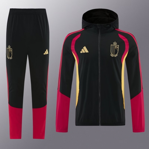 2025/26 Belgium Black Soccer Windbreaker Uniform With Hat-LH