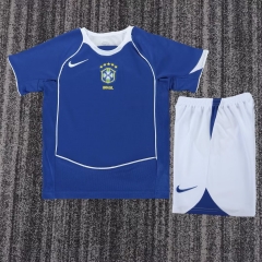 Kids 04 Retro Version Brazil Away Blue Kids/Youth Soccer Uniform-811