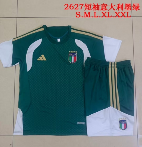2026/27 Italy Green Shorts-Sleeve Soccer Tracksuit Uniform-815