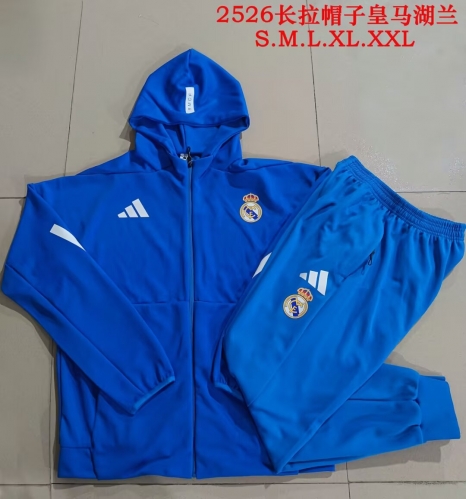 2025/26 Rea Madrid Lake Blue Soccer Jacket Uniform With Hat-815