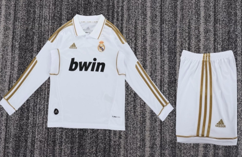 Kids 11-12 Retrro Model Real Madrid Home White LS Kids/Youth Soccer Uniform-811