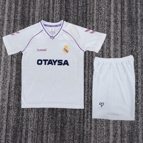 Kids 90/92 Retrro Model Real Madrid Home White Kids/Youth Soccer Uniform-811