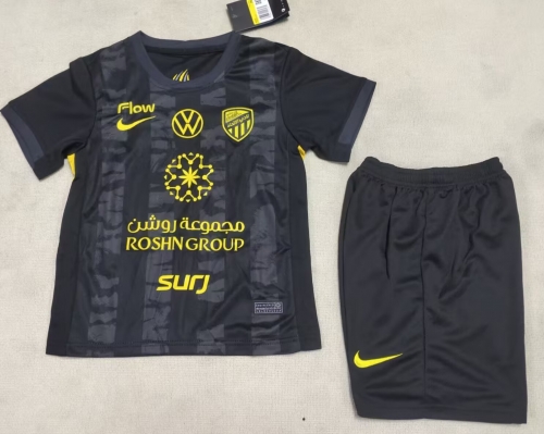 Kids 2025/26 Al-Ittihad 2nd Away Black Kids/Youth Soccer Uniform-507