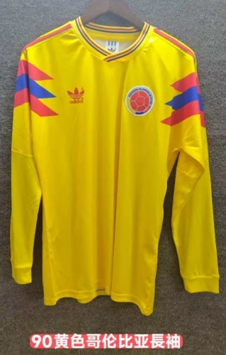 1990 Retro Version Colombia Yellow Thailand LS Soccer Jeesey AAA-709