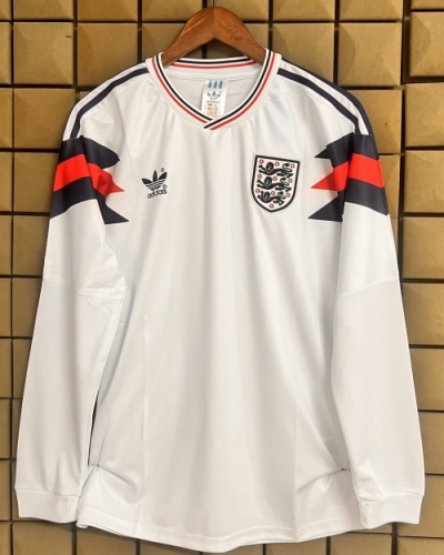 1990 Retro Verison England Home White LS Thailand Soccer Jersey AAA-709