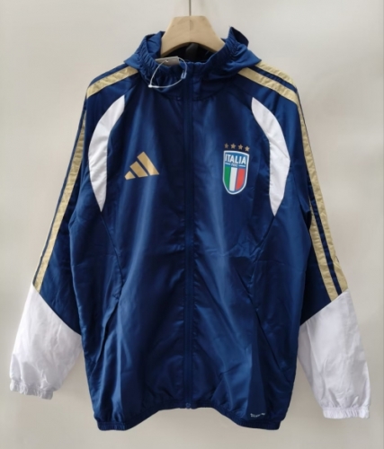 2026/27 Italy Royal Blue Windbreaker Hoodies Top With Hat-XH