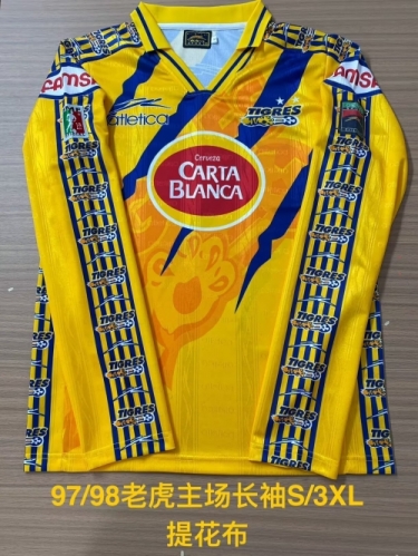 97/98 Retro Version Tigres UANL Home Yellow LS Thailand Soccer Jersey AAA-411