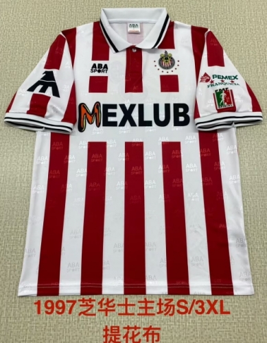 1997 Retro Version Deportivo Guadalajara Home Red & White Thailand Soccer Jersey AAA-2041