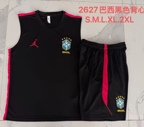 (Size S-2XL) 2026/27 Brazil Black Thailand Soccer Tracksuit Vest Set-815