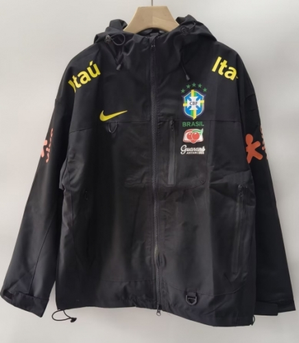 2026/27 Brazil Black Windbreaker Hoodies Top With Hat-XH