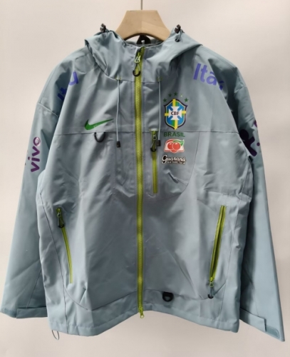 2026/27 Brazil Gray Blue Windbreaker Hoodies Top With Hat-XH