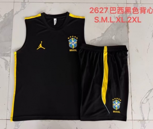 (Size S-2XL) 2026/27 Brazil Black Thailand Soccer Tracksuit Vest Set-815