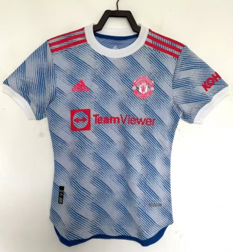Player Version 2021/22 Manchester United Away Blue Thailand Soccer Jersey AAA-811