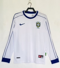 1998 Retro Version Brazil White LS Thailand Soccer Jersey AAA-811