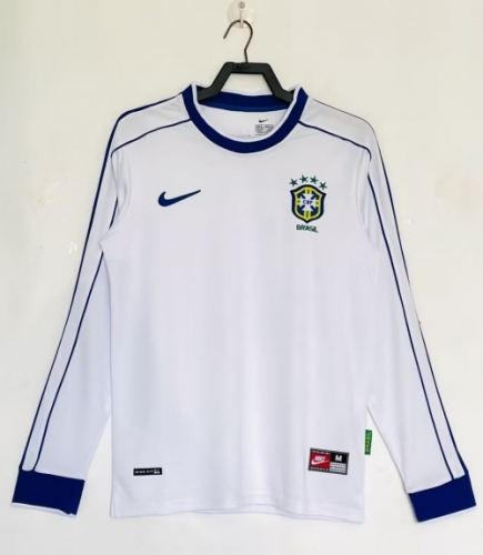 1998 Retro Version Brazil White LS Thailand Soccer Jersey AAA-811