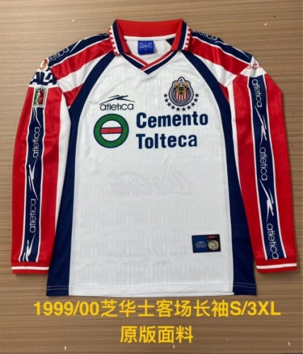 99/00 Retro Version Deportivo Guadalajara Away White LS Thailand Soccer Jersey AAA-2041