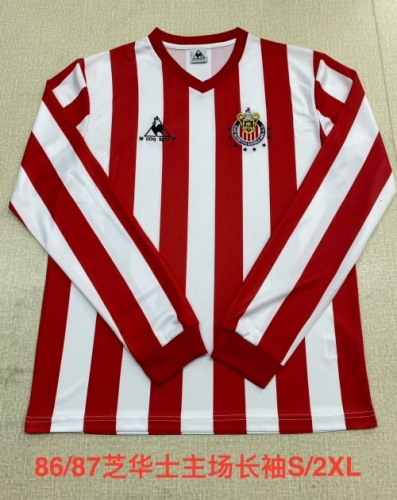 86/87 Retro Version Deportivo Guadalajara Home Red & White LS Thailand Soccer Jersey AAA-2041