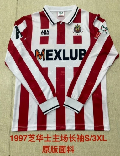 1997 Retro Version Deportivo Guadalajara Home Red & White LS Thailand Soccer Jersey AAA-2041