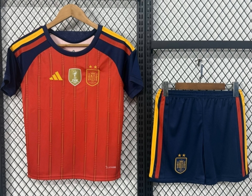 2 Star With Patch Kids 2026/27 Spain Home Red Kids/Youth Soccer Uniform-530/BL