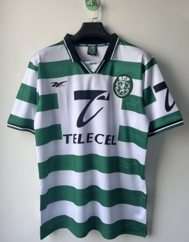 98/99 Retro Version Sporting Lisbon Home Green & White Thailand Soccer Jersey AAA-709