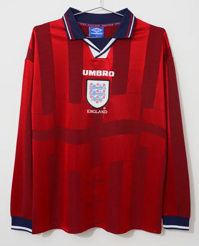 1998 Retro Verison England Away Red LS Thailand Soccer Jersey AAA-66