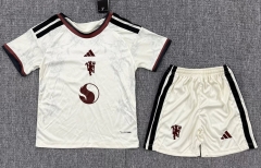 Kids 2026/27 Man United 2nd Away Light Yellow Kids/Youth Soccer Uniform-522
