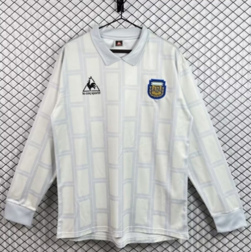 1986 Retro Version Argentina Goalkeeper Gray White LS Thailand Soccer Jersey AAA-503