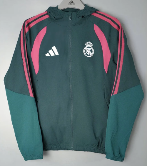 2026/27 Rea Madrid Dark Green Windbreaker Hoodies Top With Hat-801