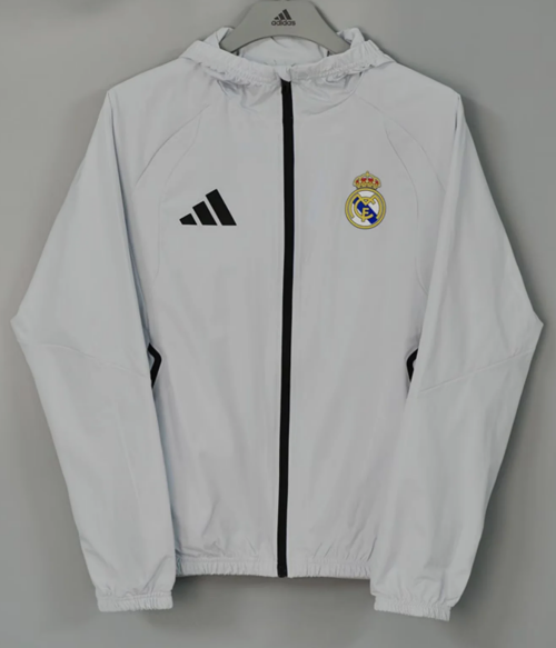 2026/27 Rea Madrid Gray White Windbreaker Hoodies Top With Hat-801