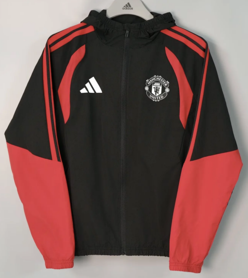 2026/27 Manchester United Black Windbreaker Hoodies Top With Hat-801