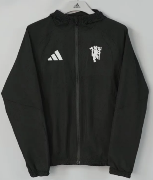 2026/27 Manchester United Black Windbreaker Hoodies Top With Hat-801
